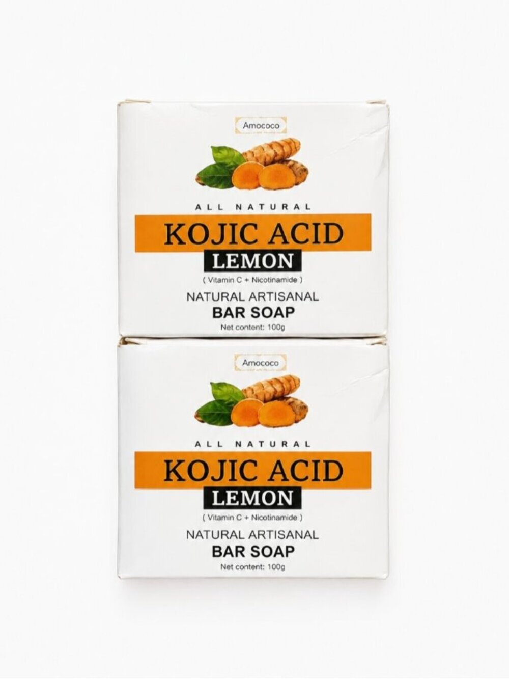 2-Pack Amococo Kojic Acid Lemon Natural Artisanal Bar Soap 100g Exfoliating Soap